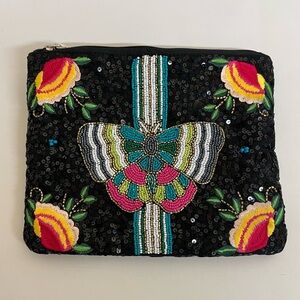 Embroidered Black Clutch with Colorful Butterfly Design